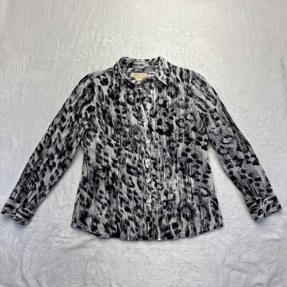 Michael Kors Blouse Women's Size 14 Black/White Animal Print Button Down